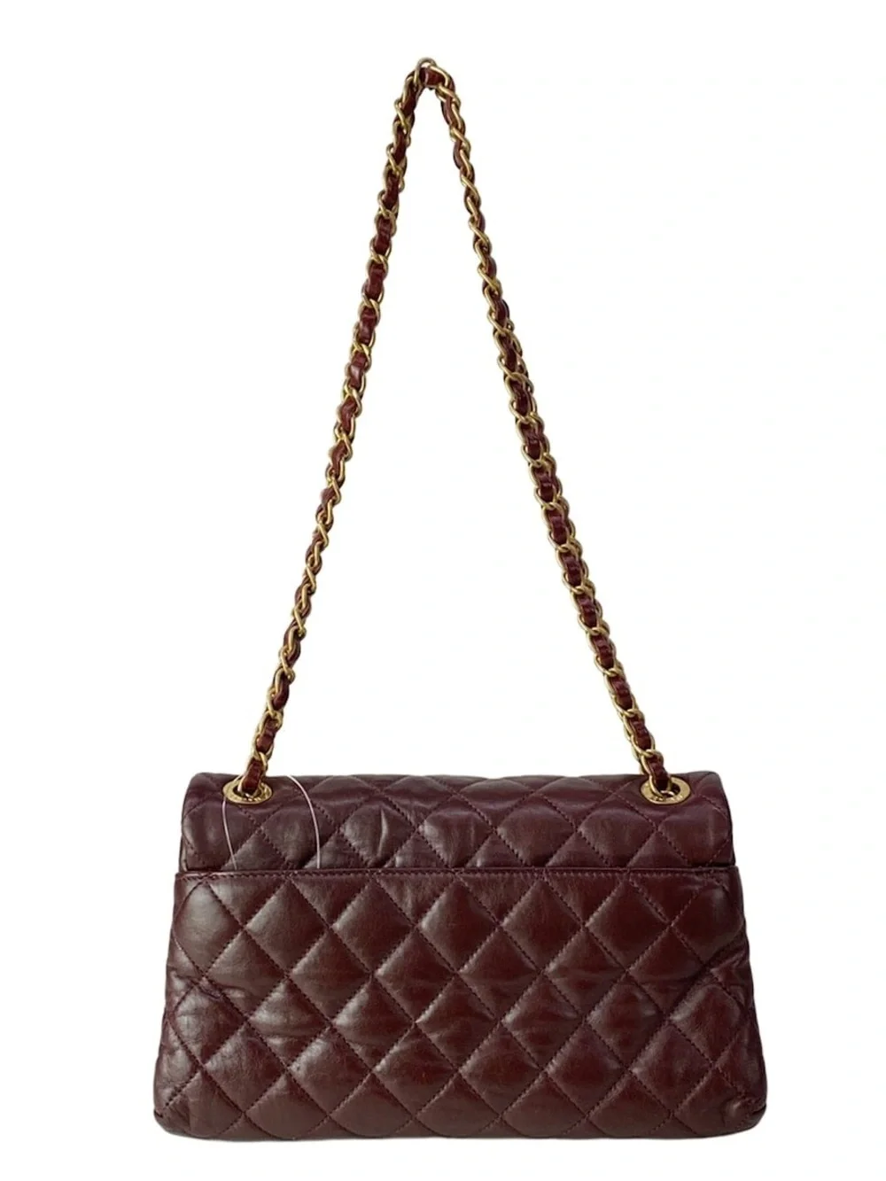 Authentic CHANEL Soft elegance quilted burgundy calf skin 2way bag